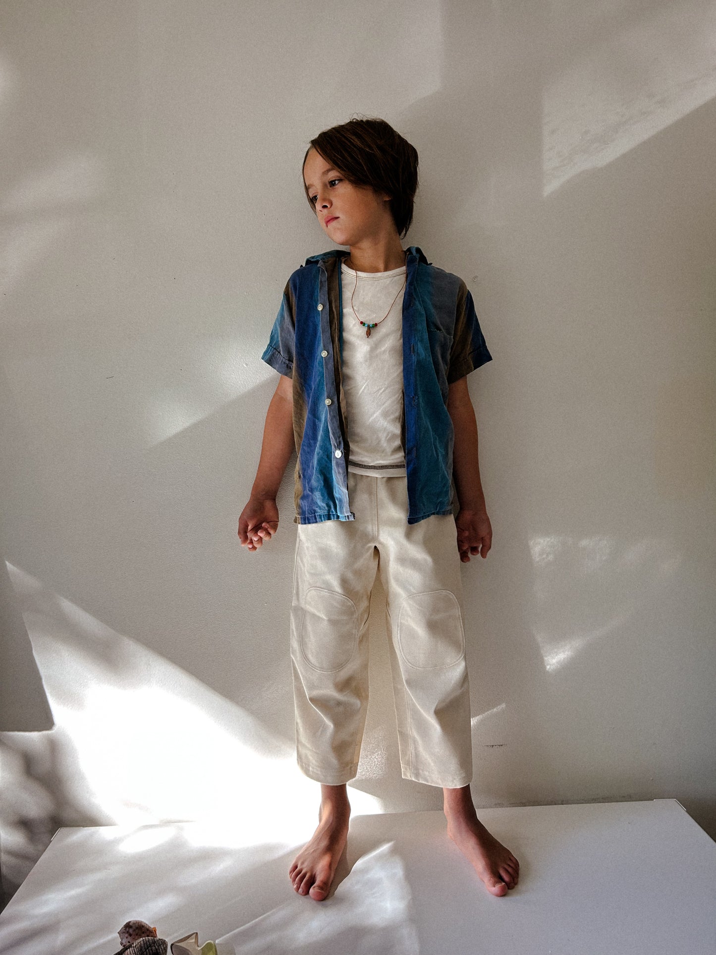70s Short Sleeve Blue to Brown Top