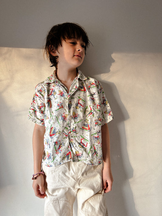 Novelty Print Button Up