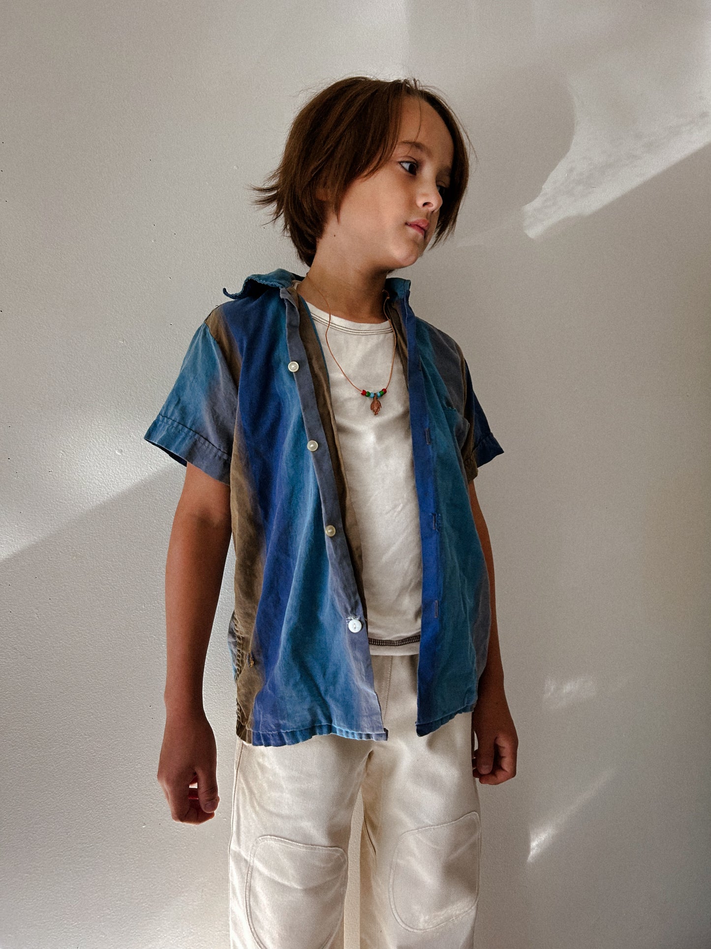 70s Short Sleeve Blue to Brown Top