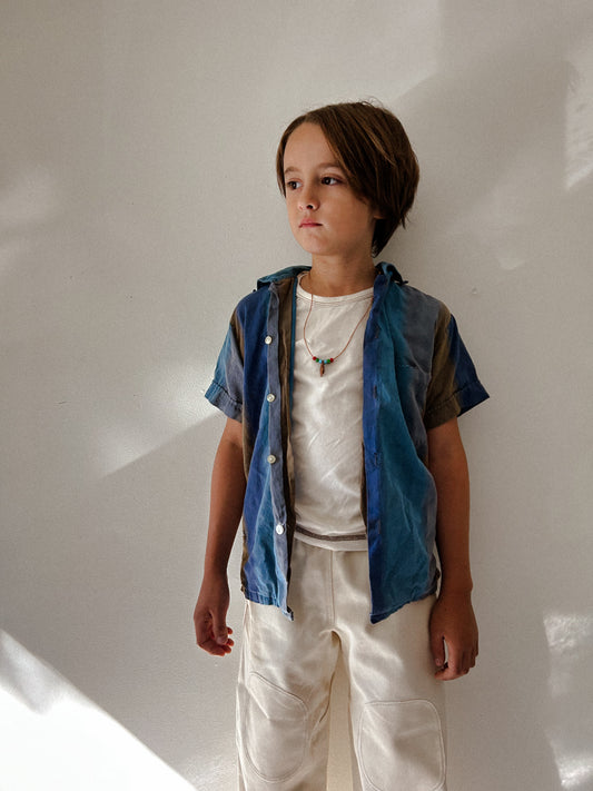 70s Short Sleeve Blue to Brown Top