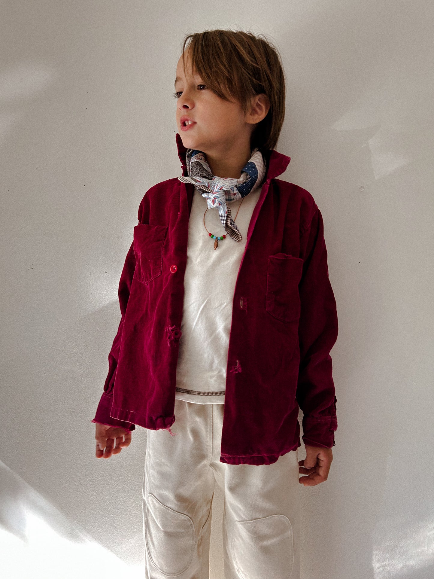 60s Cord Button Up in Wine