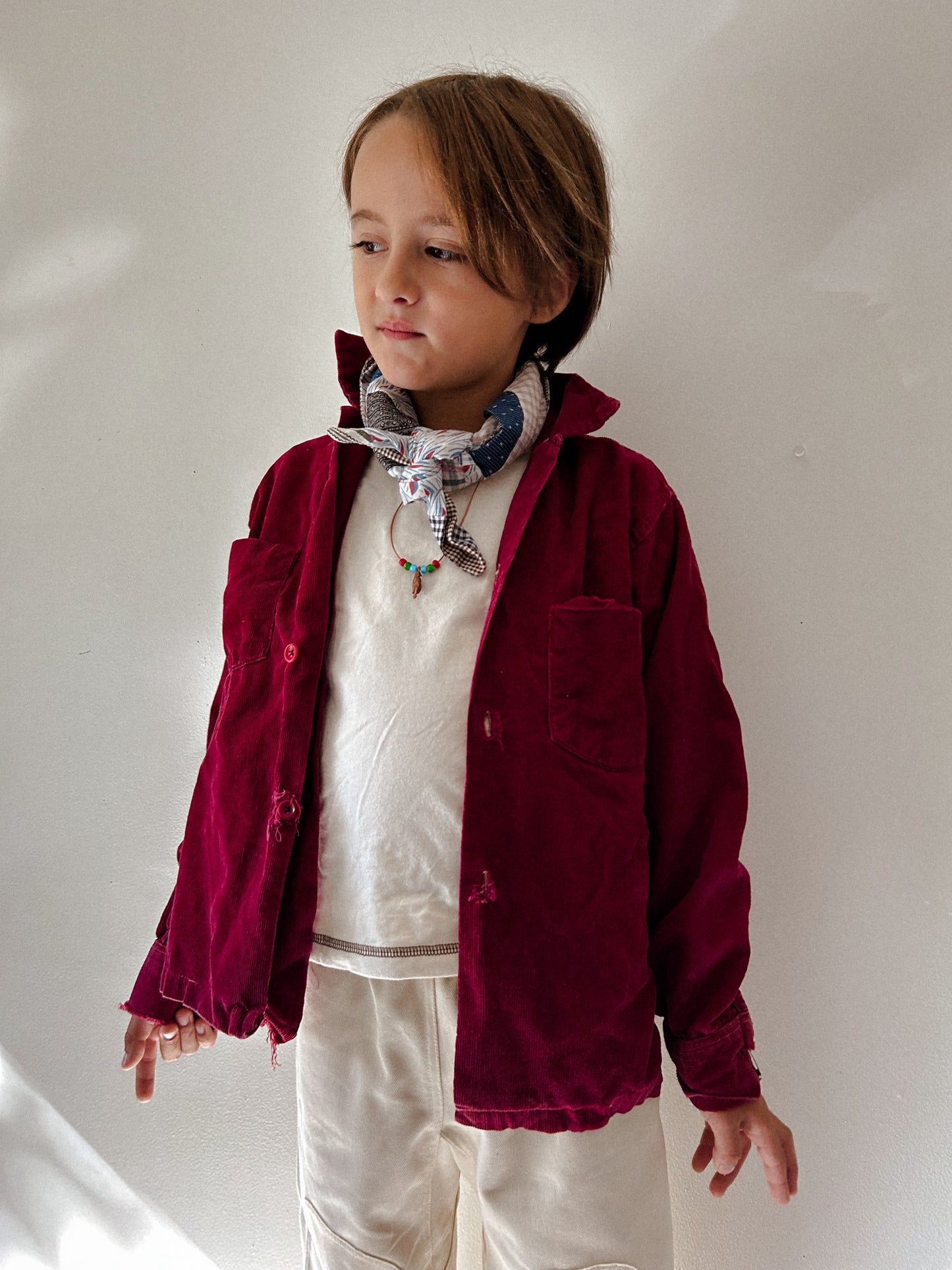 60s Cord Button Up in Wine