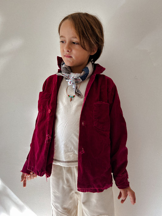 60s Cord Button Up in Wine